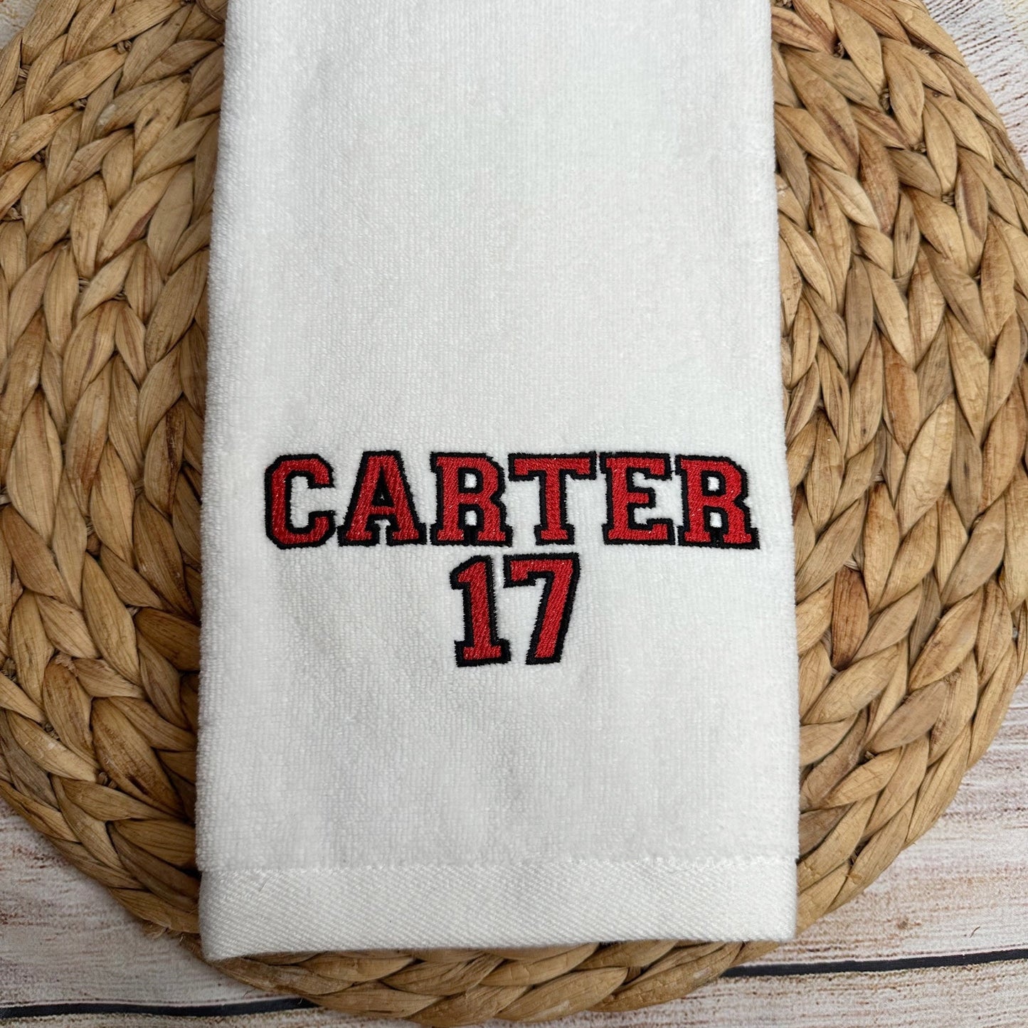 Personalized Sport Towel for Athlete • Athletic Towel with Name and Number Embroidered • Grommeted Tri Fold Towel • Gym Towel • Athlete Gift
