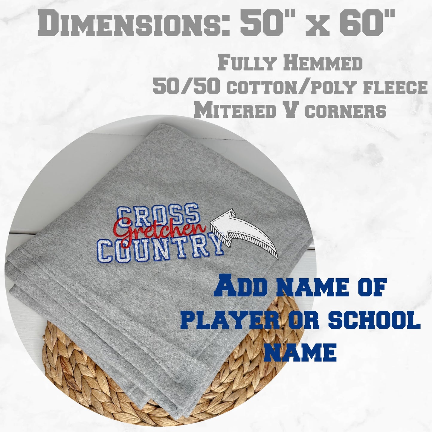 Custom Personalized Cross Country Stadium Blanket • Cozy Sweatshirt Blanket Cross Country • Embroidered XC Blanket • End of Year Senior Gift