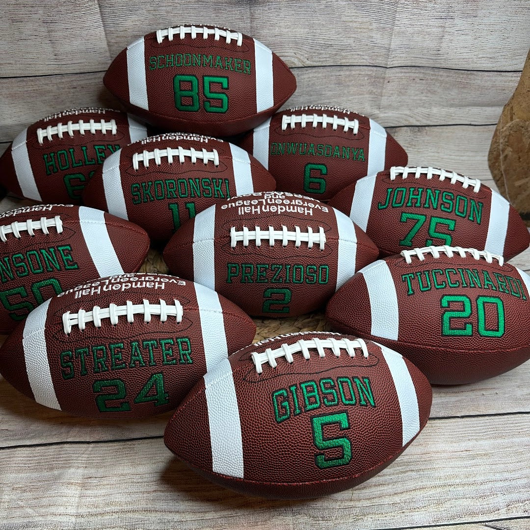 Personalized Embroidered Football • Keepsake Ball • Souvenir • Graduation • Custom Football • Senior Night Gift • End of Season • Sports Fan