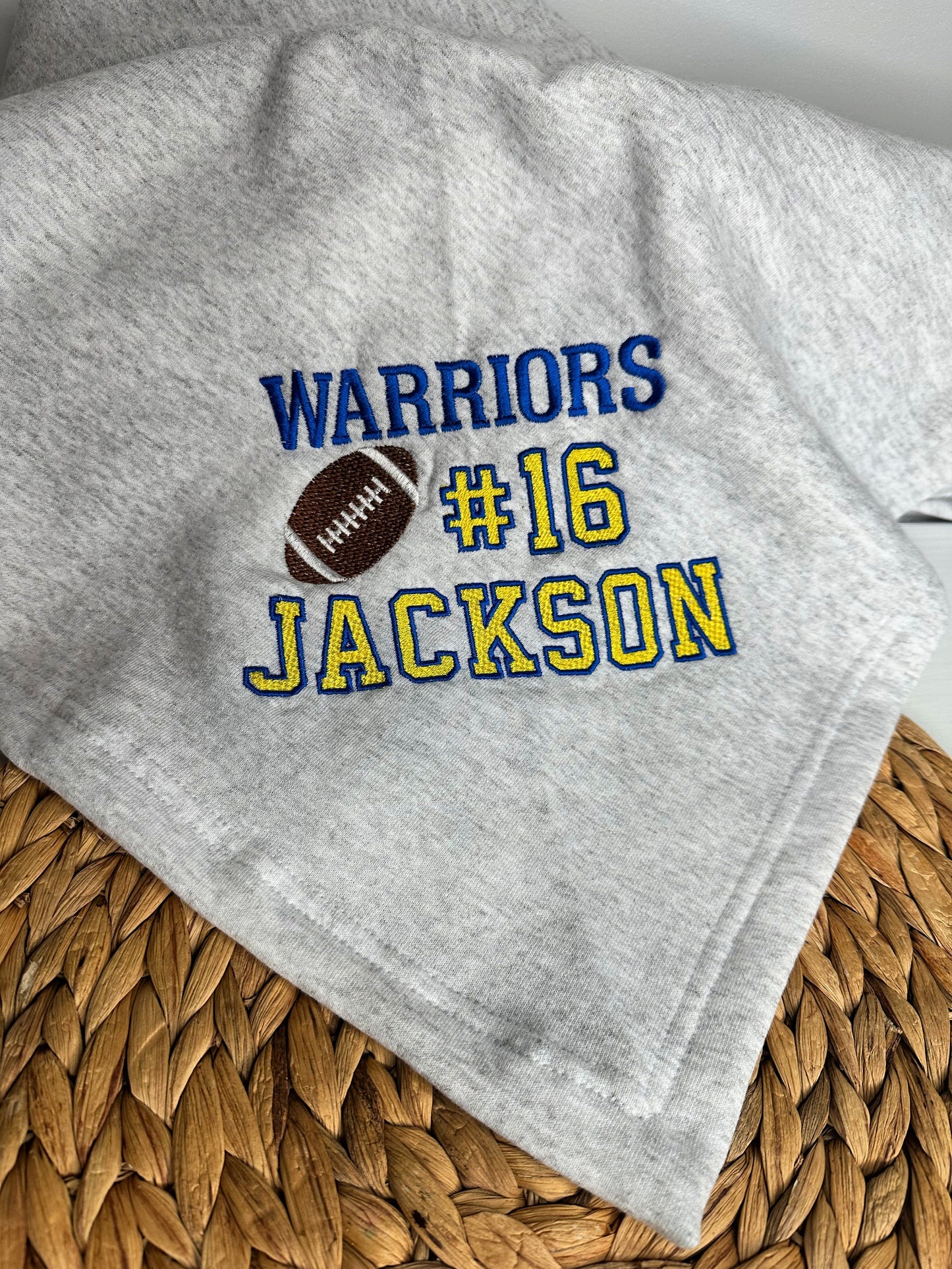 Personalized Stadium Blanket • Embroidered Football Blanket • Customized End of Year Gift • Sweatshirt Sport Blanket • College Dorm Blanket