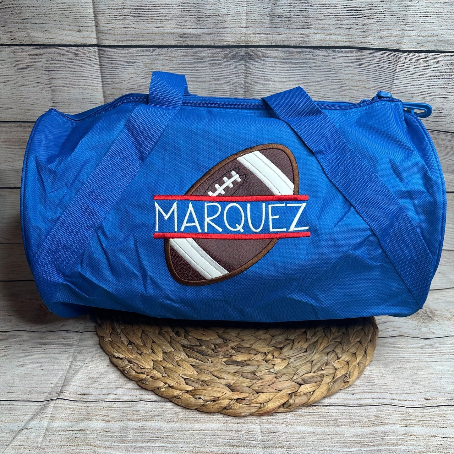 Personalized Football Duffle Bag.• Athletic Sport Duffel • Embroidered Overnight Bag • Birthday Gift for Kids • Football Practice Bag