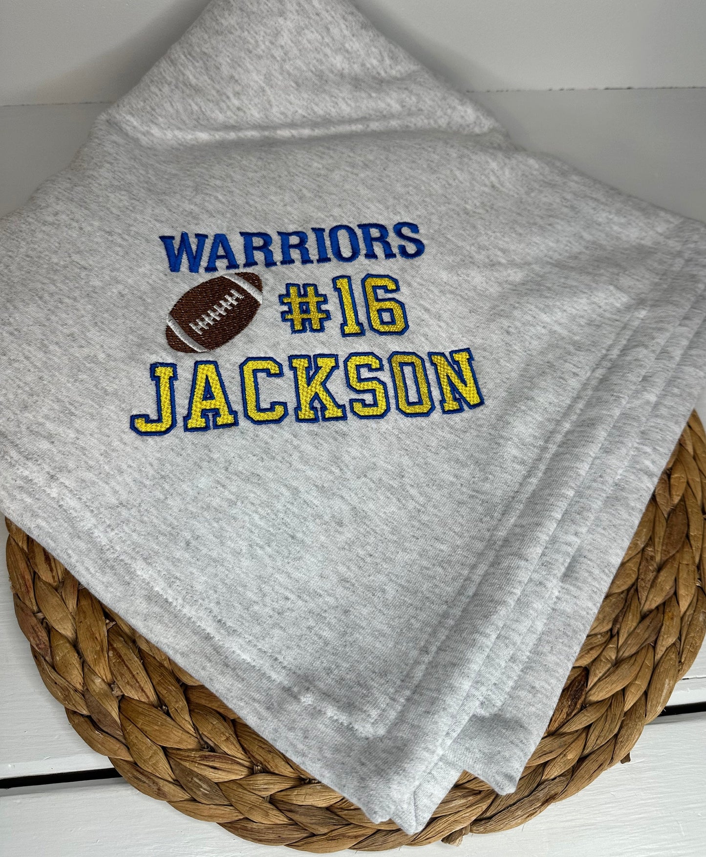 Personalized Stadium Blanket • Embroidered Football Blanket • Customized End of Year Gift • Sweatshirt Sport Blanket • College Dorm Blanket