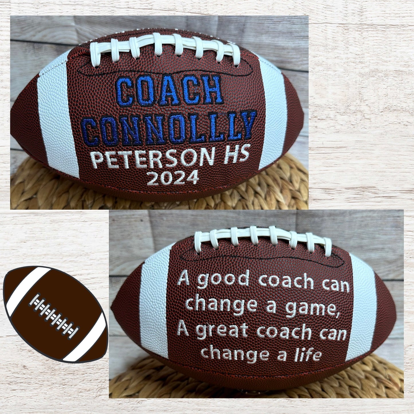 Personalized Coach Gift • Embroidered Football • Keepsake Ball • Souvenir • Custom Football • Best Coach Gift • Sports Fan • Retired Coach