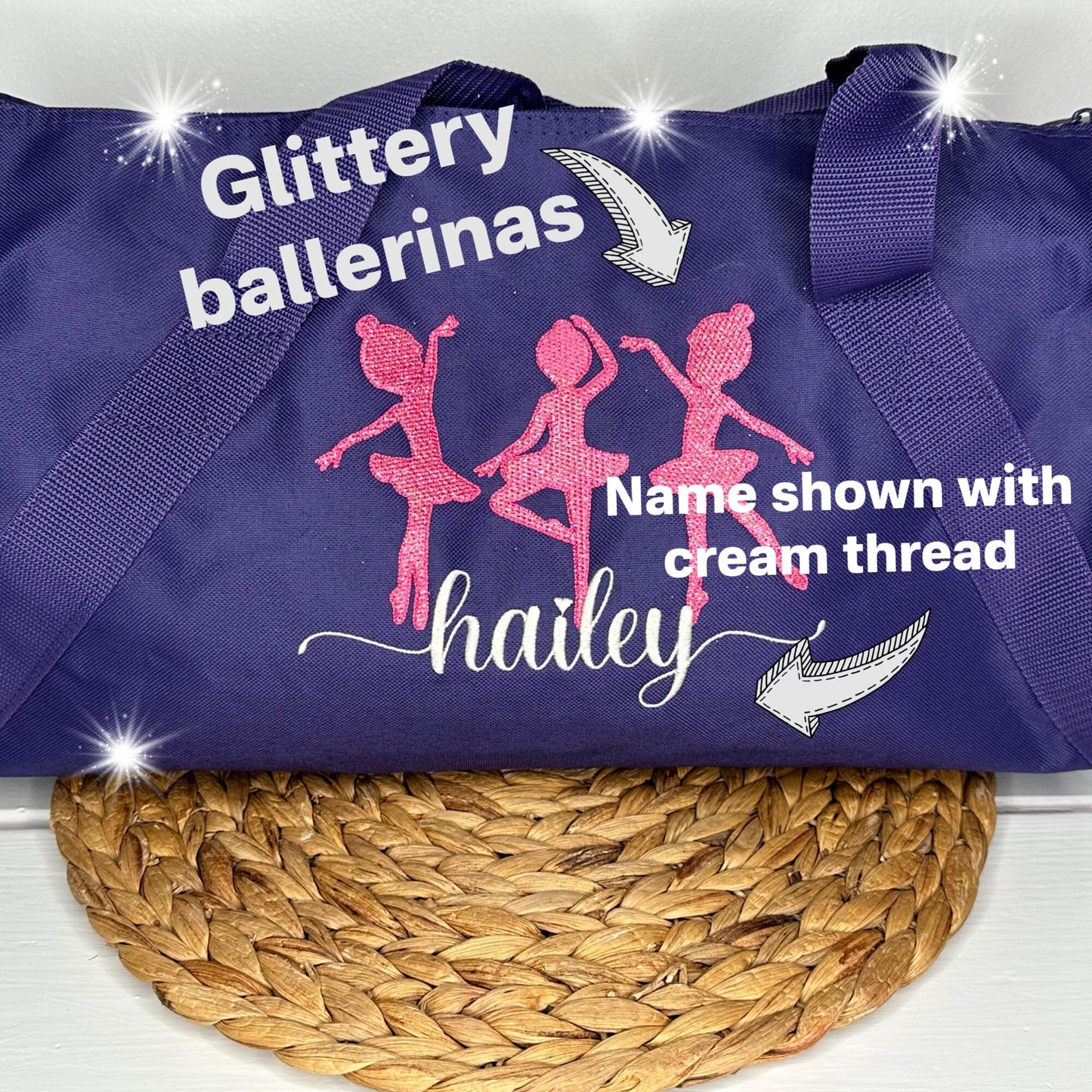 Personalized Ballerina Duffel Bag • Dance Practice Bag • Ballet DancerGift for Girls • Embroidered with Name • Overnight Weekend Duffel