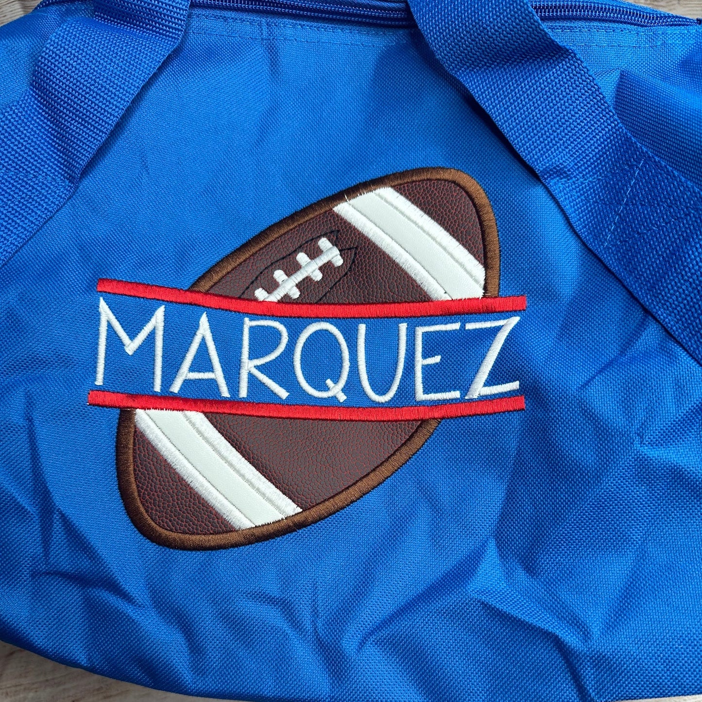 Personalized Football Duffle Bag.• Athletic Sport Duffel • Embroidered Overnight Bag • Birthday Gift for Kids • Football Practice Bag