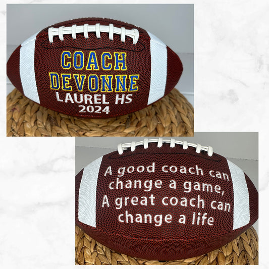Personalized Coach Gift • Embroidered Football • Keepsake Ball • Souvenir • Custom Football • Best Coach Gift • Sports Fan • Retired Coach