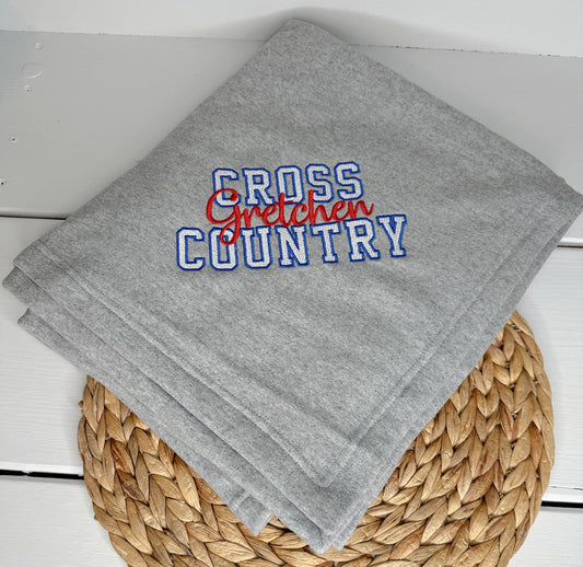 Custom Personalized Cross Country Stadium Blanket • Cozy Sweatshirt Blanket Cross Country • Embroidered XC Blanket • End of Year Senior Gift