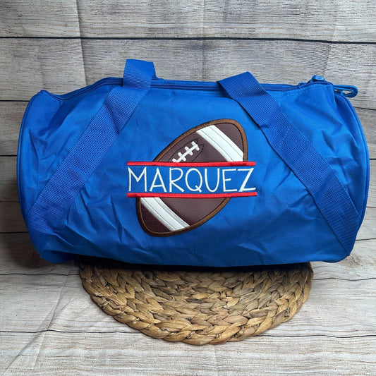 Personalized Football Duffle Bag.• Athletic Sport Duffel • Embroidered Overnight Bag • Birthday Gift for Kids • Football Practice Bag
